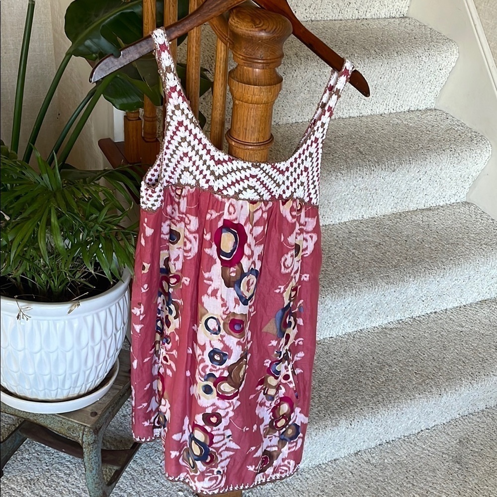 BCBGMAXAZRIA Floral Boho Crochet Silk Cotton Floral Dress